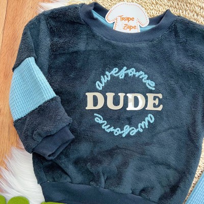 Conj. Casaco Dude e Calça em Malha Wafle - Marinho e Azul Jeans